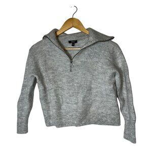 Quince Gray Ribbed Half-Zip Alpaca Merino Wool Women's Crop Sweater M
